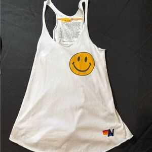 Aviator Nation White Tank Top with Smiley and Logo